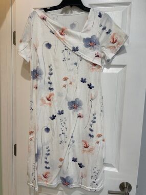 White Floral Midi Dress with Pink and Lavender Blooms